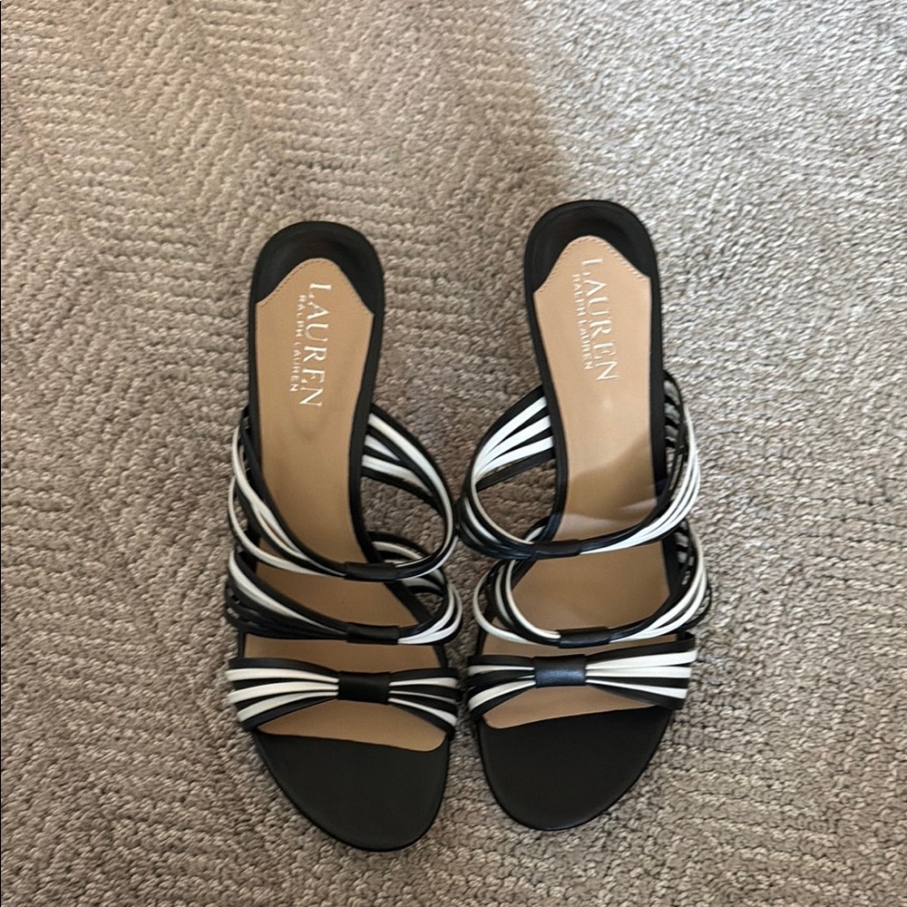 Lauren Ralph Lauren Black & White Strappy Slide Sandals
